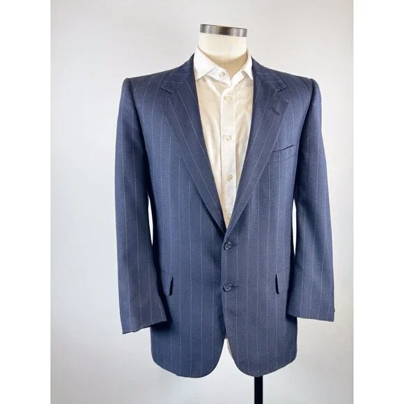 Lanvin Mens Blazer Blue Pinstriped Sports Coat Suit Jacket Size US 40